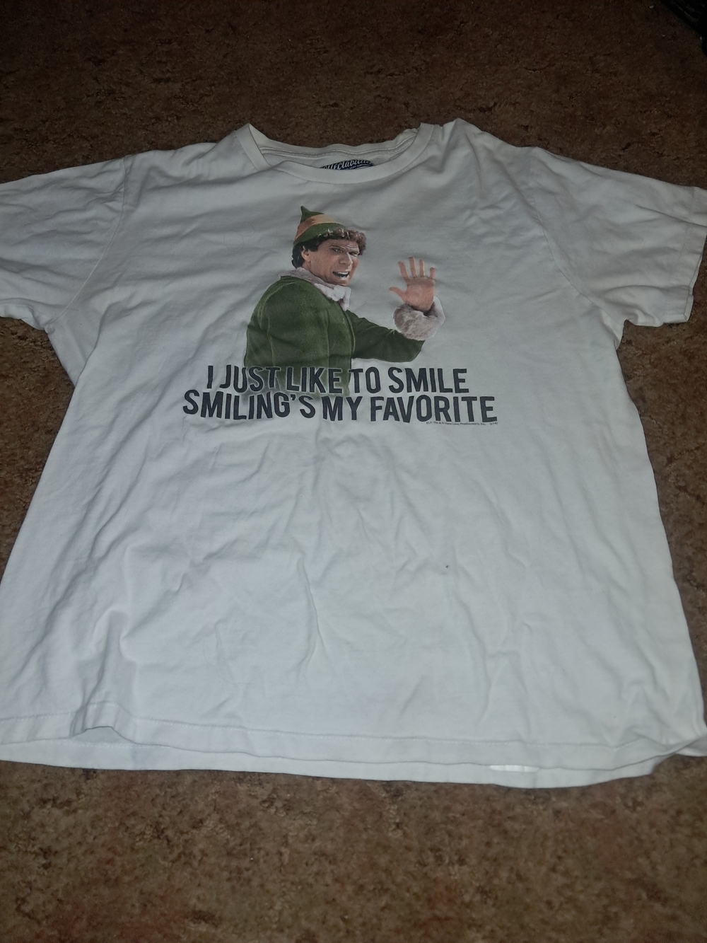 Old Navy White Tee with Green Elf Graphic and Slogan